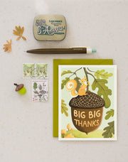 Gold Foil Thank you greeting Card Squirrel and big acorn by JooJoo Paper