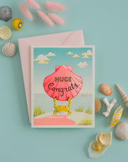 Neon hand-Painted crab and shell huge congrats greeting card