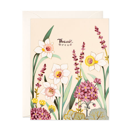 Daffodils and lavender hand painted thank you greeting card by JooJoo Paper
