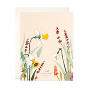 Daffodils and lavender gouache hand illustrated floral thank you greeting card