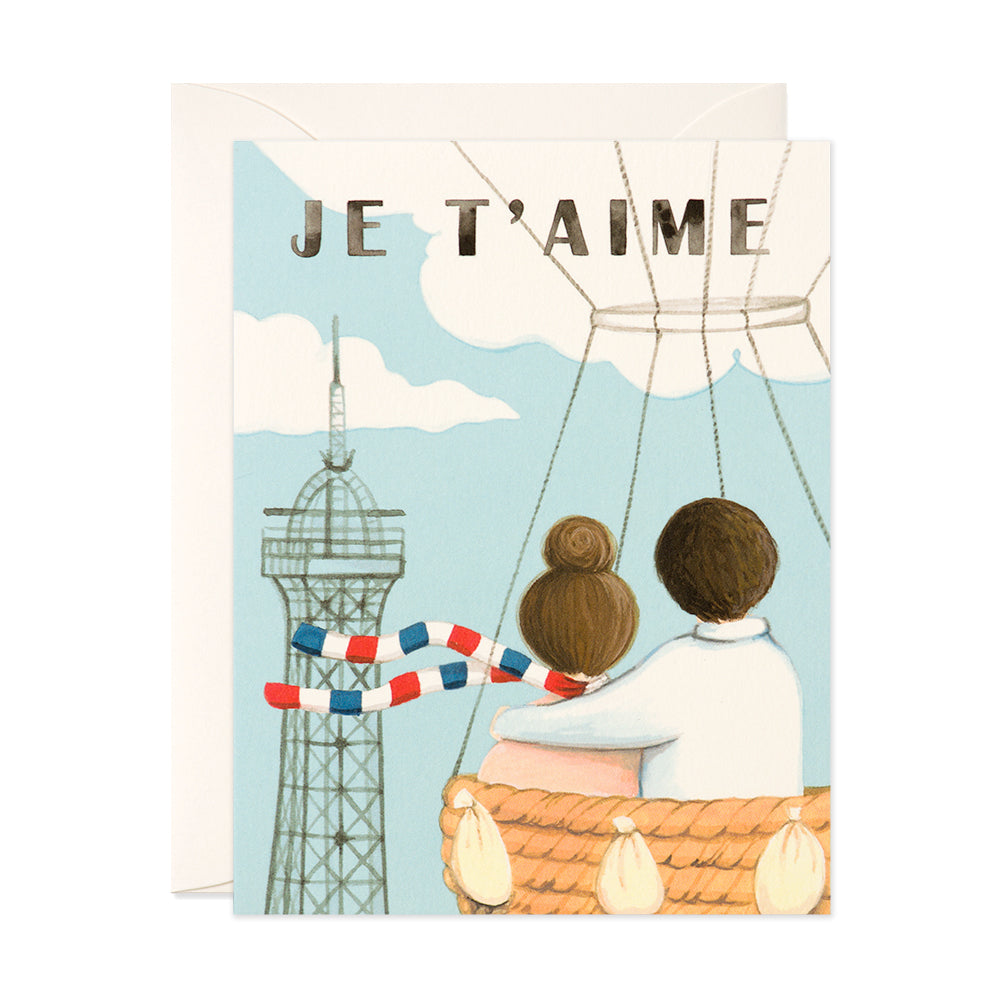 je t'aime hand-painted greeting card Eiffel tower couple by JooJoo Paper