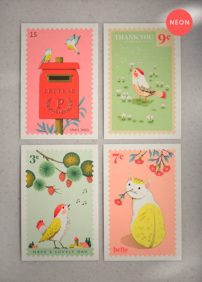 Post card bundle of 4 for Post Crossing fans by JooJoo Paper