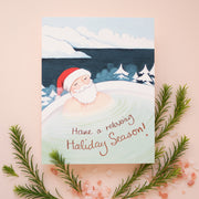 Santa relaxing at hot springs Hand Painted Christmas Greeting Card by JooJoo Paper